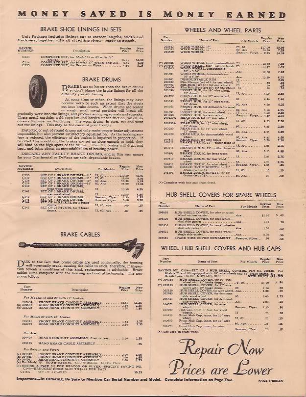 Continental/DeVaux parts list from 1940 General Discussion Antique Automobile Club of